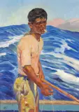 John Melville Kelly, Hawaiian Fisherman, oil on board