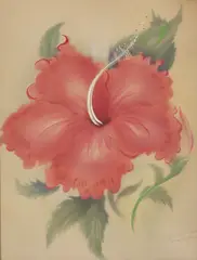 Hibiscus by Tip Freeman, mixed medium on board, offered Apr 2006
