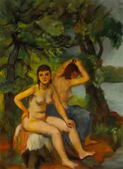 Two Bathers Under a Tree by Bernard Karfiol, oil on canvas, sold Apr 2006
