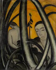 Bernard Gussow, Figures Among the Trees, oil on canvas on board
