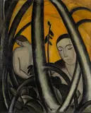 Bernard Gussow, Figures Among the Trees, oil on canvas on board