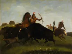 Léon-Victor Solon, Buffalo Hunt, oil on canvas on board