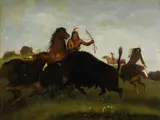 Léon-Victor Solon, Buffalo Hunt, oil on canvas on board