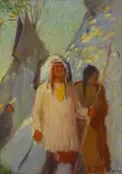 Joseph Henry Sharp, Just Purchased (Indians by an Encampment), oil on canvas board