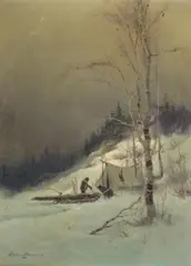 Returning to Camp by Sydney Laurence, oil on canvas, sold Apr 2006