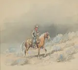 Cowboy on Horseback by Edward Borein, watercolor on paper, sold Apr 2006