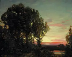 Sunset Beyond Distant Trees by Henry Joseph Breuer, 1912, oil on board, sold Apr 2006