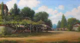 Manuel Valencia, Old California, Thought to be Pacific Street, Monterey, oil on canvas