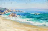 Lillie May Nicholson, Beach Scene, oil on panel