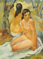 Marijan Trepše, Act Among the Trees, oil on canvas glued to hardboard