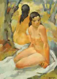 Marijan Trepše, Act Among the Trees, oil on canvas glued to hardboard
