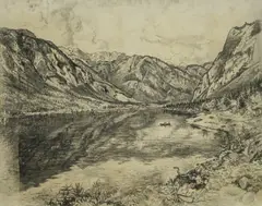 Menci Clement Crnčić, View on Bohinj Lake, 1928.-1930., charcoal on prepared canvas