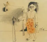Ivan Lovrenčić, Girl with an Apron, 1966., ink and watercolor on paper