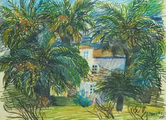 Edo Murtić, Palms, 1987., pastel on paper