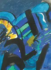 Edo Murtić, Abstraction in Blue, 1974., tempera on paper
