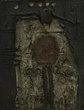 Tone Lapajne, Abstract Figure, 1979., sand, binder and wood on canvas fixed on board