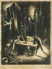 Sergije Glumac, Golden Plate at the Construction Site (Concrete), lithography on paper