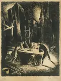 Sergije Glumac, Golden Plate at the Construction Site (Concrete), lithography on paper