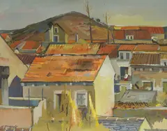 Marijan Trepše, Roofs, tempera on cardboard