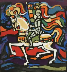 Vilim Svečnjak, Horseman, oil and collage on masonite