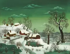 Josip Generalić, Village in Winter by the Forest, 1966., oil on glass
