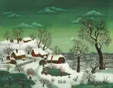 Josip Generalić, Village in Winter by the Forest