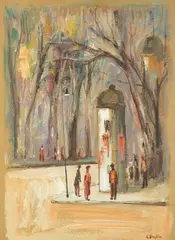 Cata Dujšin-Ribar, Passersby, tempera, gouache and ink on paper