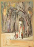 Cata Dujšin-Ribar, Passersby, tempera, gouache and ink on paper