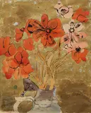 Andy Warhol, Ohne Titel (Floral Still Life), Um 1956, Tusche, Aquarell, Blattgold und Silberpapier auf Papier