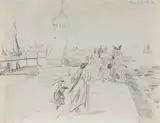 Lyonel Feininger, Mole von Swinemünde, 1911, Bleistift und Kreide auf Papier