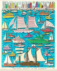 James Rizzi, Too many Boats in the Harbor, 1989, 3D-Farbserigrafie auf leichtem Karton