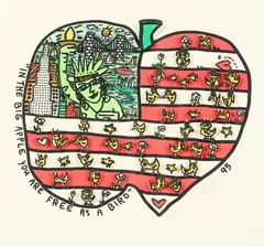 James Rizzi, In the Big Apple you are free as a Bird, 1995, 3D-Farbserigrafie auf leichtem Karton