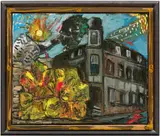 Markus Lüpertz, Ohne Titel (Haus mit Blumen), Öl auf Leinwand