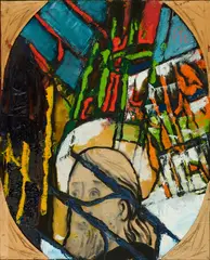 Markus Lüpertz, Ohne Titel (Jesus), Mischtechnik und aufgetackerte Pappstücke auf Leinwand