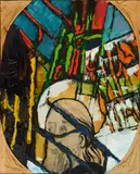 Markus Lüpertz, Ohne Titel (Jesus), Mischtechnik und aufgetackerte Pappstücke auf Leinwand