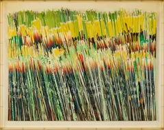 Pavlos Dionyssopoulos, Champ de Blé, 1983, Papierstreifen, collagiert auf Holz