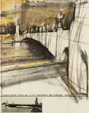 Christo, Wrapped Bridge, Project for Le Pont Alexandre III, Paris, 1977, Farblithografie und Collage mit Fotografie auf leichtem Karton