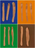 Günther Förg, Mr Blue, Mr Orange, Mr Green, Mr Brown, 2002, Tempera auf Kupfer. Auf Holzrahmen montiert