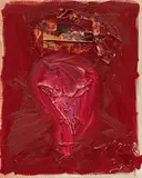 Jonathan Meese, "Ich, der rote Gurkenlutscher (Dr. Rotzebeetea)", 2004, Öl und Collage auf Leinwand