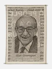 Willem Oorebeek, The Last Emperor of the Wall Street Journal, 2006, Wandbehang aus  Wolle und Baumwolle mit zwei umgenähten Laschen zur Hängung