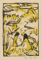 Otto Mueller, Zwei Badende im Bach, Um 1922, Farblithografie auf Velin