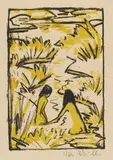 Otto Mueller, Zwei Badende im Bach, Um 1922, Farblithografie auf Velin