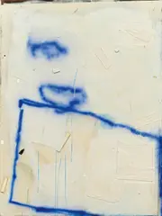 David Ostrowski, F (2012), 2010, Öl, Lack, Holz, Wolle auf Leinwand