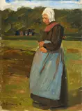 Max Liebermann, Holländerin in Landschaft, 1898, Öl auf Holz