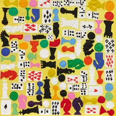 "La table à manger" by Johanna Dumet, 2023, Öl und aufgenähte Stoffapplikationen auf Leinwand, sold Dec 2025