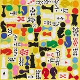 Johanna Dumet, "La table à manger", 2023, Öl und aufgenähte Stoffapplikationen auf Leinwand