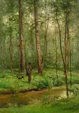 César de Cock, Angler mit Hund am Waldbach, Technik: Öl auf Leinwand