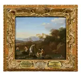 Cornelis van Poelenburgh, Italienische Landschaft mit badenden Nymphen, Technik: Öl auf Holz