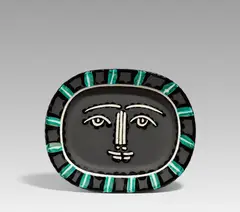 Grey Face by Pablo Picasso, 1953, Weißes Steingut, partiell farbig gefasst und glasiert; ceramic, Madoura edition, sold Dec 2025
