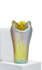 Loetz Witwe, Vase 'Asträa', Um 1900, Farbloses Glas mit Candia-Silberiris, eingearbeitete Krösel in Orangebraun